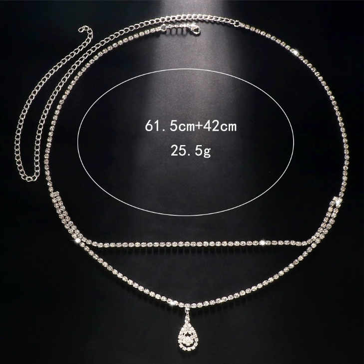 Double Layer Crystal Belly Chain With Rhinestone Drop Pendant